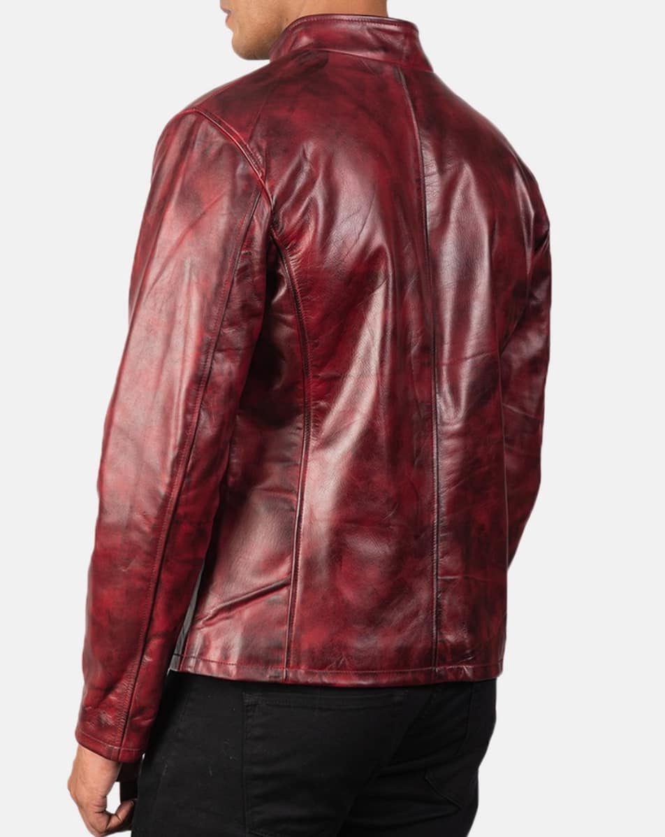 Mens Distressed Red Maroon Leather Jacket