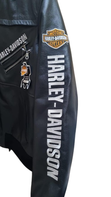 New Harley Davidson Cowhide Black Leather Biker Hoodie Jacket