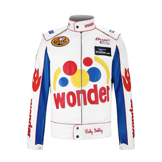 Ricky Bobby Wonder Jacket Racing White Faux Leather Jacket