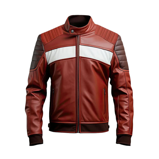 Men's Genuine Sheepskin Quilted Winter Leather Jacket, maroon brown jacket, Lightweight, Soft, Rider Style