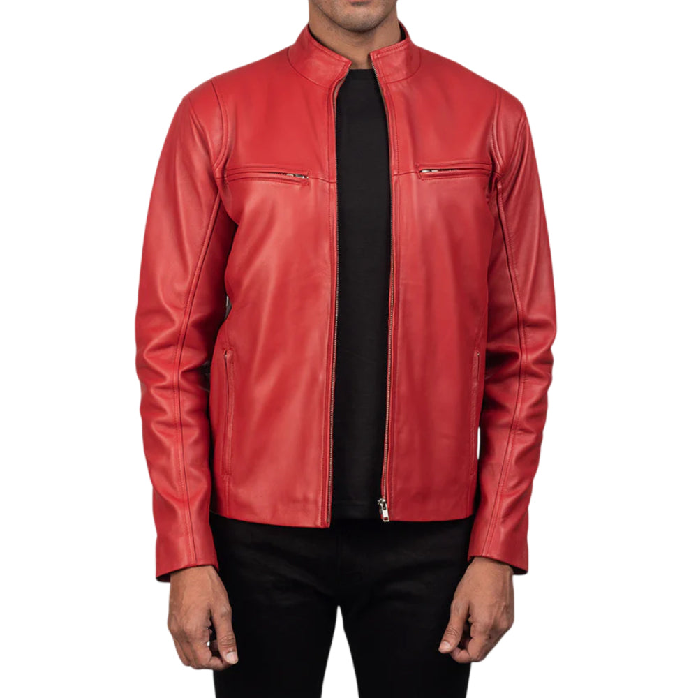 Men's Ionic Red Leather Biker Jacket