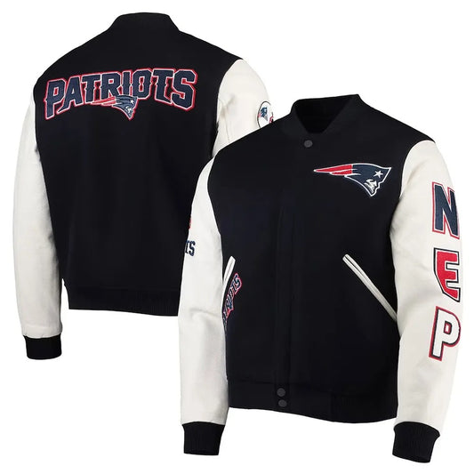 Men Varsity New England Patriots Logo Wool Jacket Leather Arms FREE SHIPPING