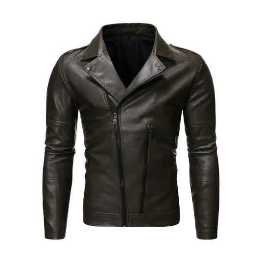 Men's Brown Genuine Sheepskin Racer Style Leather Jacket, Slim Fit, Streetwear Motorcycle Racer Style