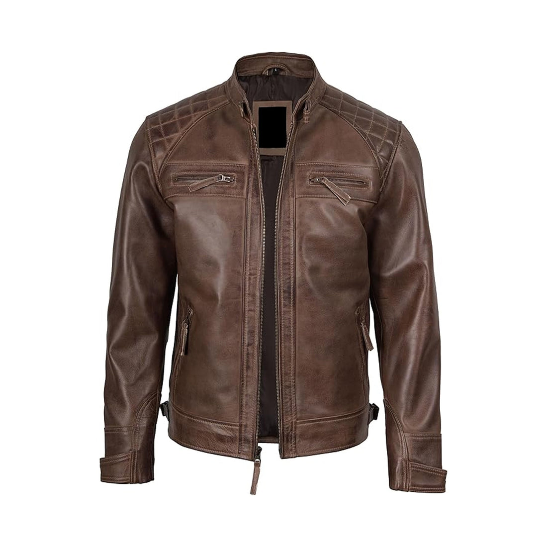 Men's Chocolate Brown Cafe Racer Leather Jacket