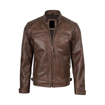 Men's Chocolate Brown Cafe Racer Leather Jacket