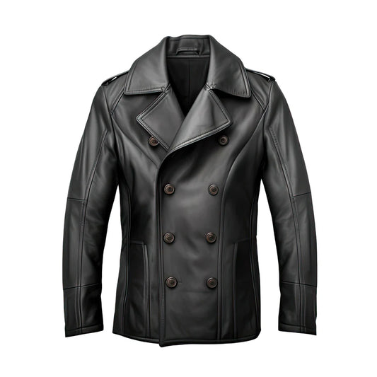 Men's Black Genuine Sheepskin Double Breasted Stylish Winter Coat for Men, Lapel Collar, Winter, Office Outfit
