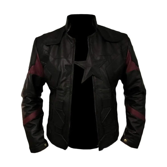 Men's Black Genuine Leather Jacket America Captain Style