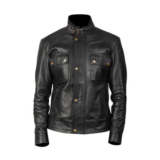 Men's Black Cow Leather Jacket | Men's Four Pocket Biker Jacket
