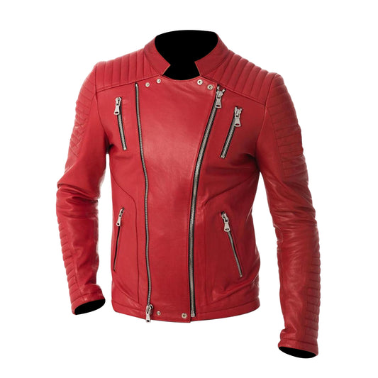 Men Leather Jacket-Leather Mens Rider Jacket-Red Jacket Fashion Jacket