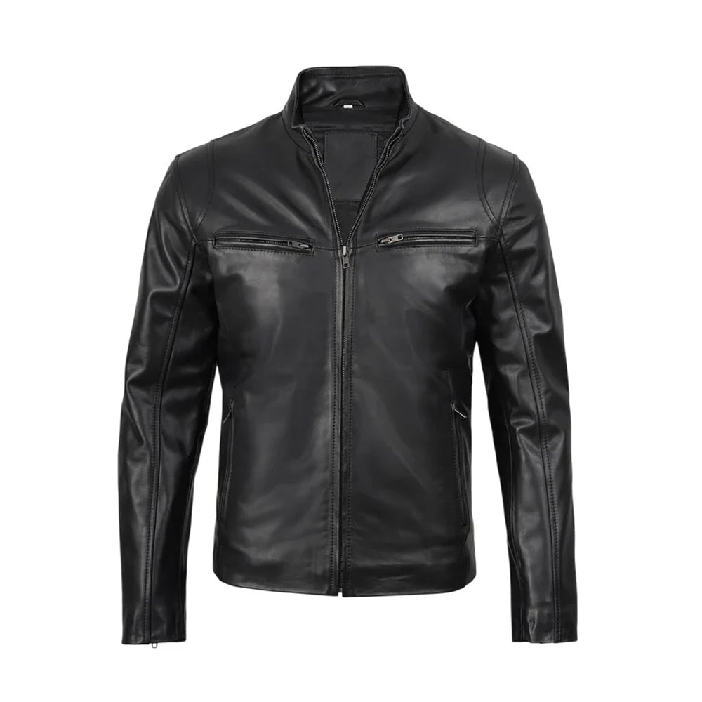 Men Cafe Racer Black Leather Jacket
