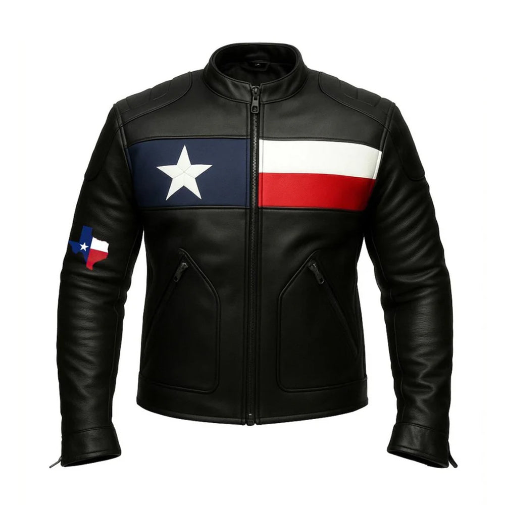 Men & Women Texas Flag Genuine Sheepskin Leather Biker Jacket Free Shipping