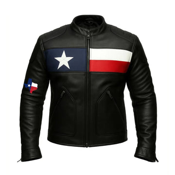 Men & Women Texas Flag Genuine Sheepskin Leather Biker Jacket