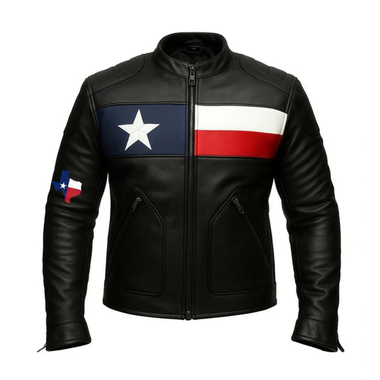 Men & Women Texas Flag Genuine Sheepskin Leather Biker Jacket Free Shipping