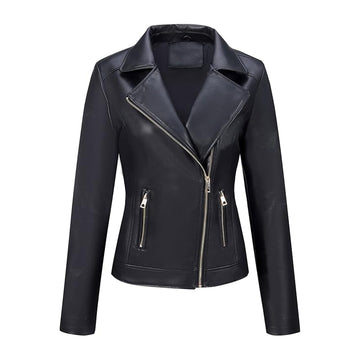 Women Leather Jacket, Buttery Soft Leather Motorcycle Moto Biker Short Jacket, Stretchy Sleeve Asymmetrical Stylish Coat