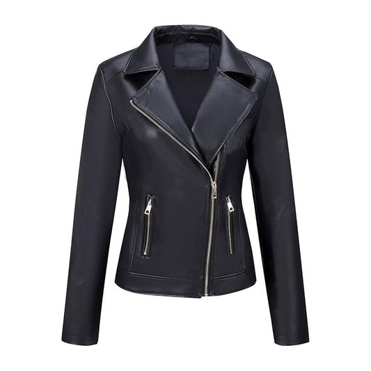 Women Leather Jacket, Buttery Soft Leather Motorcycle Moto Biker Short Jacket, Stretchy Sleeve Asymmetrical Stylish Coat