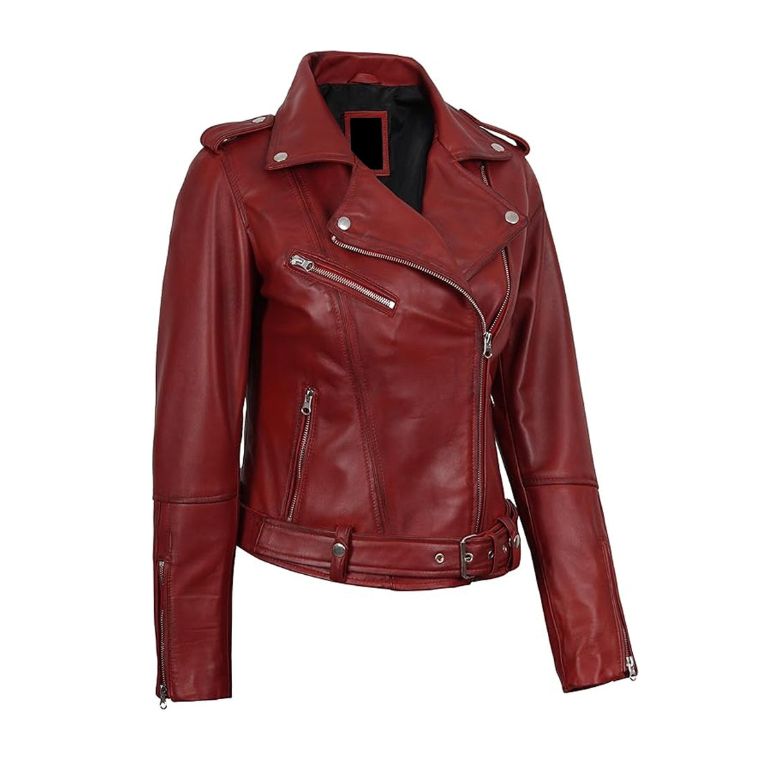 Women's Red Asymmetrical Biker Style Leather Jacket