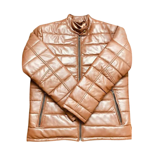 Classic Leather Puffer Jacket Unisex Winter Wear Men Fashion Women Outerwear