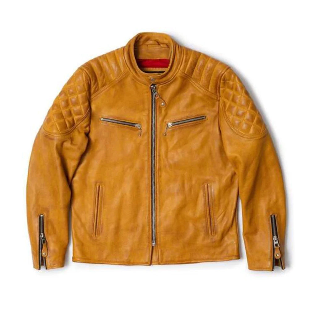 Classic Biker Cafe Racer Leather Jacket For Men