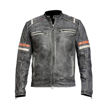 Cafe Racer Vintage Biker Distressed Gray Motorcycle Leather Jacket