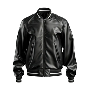 Black Sheepskin Genuine Men's leather jacket with Baseball Collar, Baggy Stylish