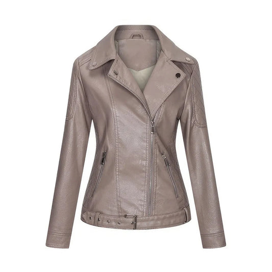 Women's lavender leather coat Biker with Zipper and Pockets (Light Purple, Lavender)