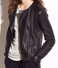 Black Collarless cropped jacket women trending Hide Crafts