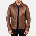 Brown Leather Biker Jacket, Real Sheep Skin, Zippered Hide Crafts