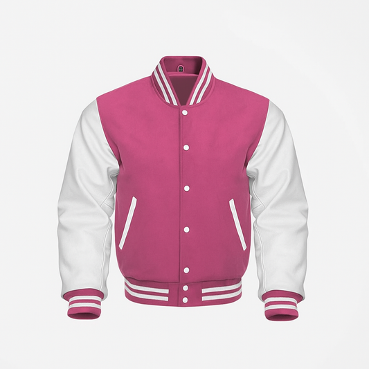 Pink Wool body White Sleeves Premium Varsity Jacket Letterman Baseball College