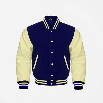 Navy Blue body Cream Sleeves Premium Varsity Jacket Letterman Baseball College