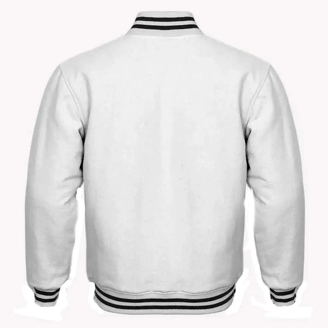 Men and Women Varsity Baseball College Lettermen Retro Bomber Classic Solid White All Wool Jacket with Black Trimming Hide Crafts