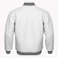 Men and Women Varsity Baseball College Lettermen Retro Bomber Classic Solid White All Wool Jacket with Black Trimming Hide Crafts