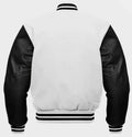 Men and Women Varsity Baseball College Lettermen Retro Bomber Solid White Wool & Black Leather Jacket Hide Crafts