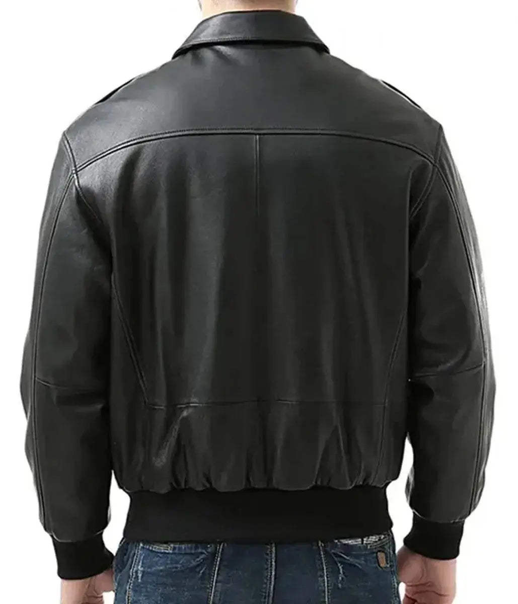 Men's Black Air Force A-2 Goatskin Leather Jacket, Zip Front, Flap Pockets Hide Crafts