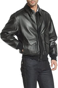 Men's Black Air Force A-2 Goatskin Leather Jacket, Zip Front, Flap Pockets Hide Crafts