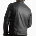 Men's Black Leather Biker Jacket, Zipper Closure, Banded Collar Hide Crafts