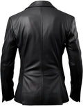 Men's Black Leather Blazer with Notch Lapel Collar Hide Crafts