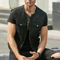 Men’s Black Leather Sleeveless Vest Motor Biker Classic Sporty Zip-Up Leather Waistcoat ll Side Adjustment Strap Hide Crafts