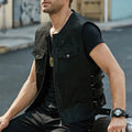 Men’s Black Leather Sleeveless Vest Motor Biker Classic Sporty Zip-Up Leather Waistcoat ll Side Adjustment Strap Hide Crafts