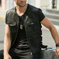 Men’s Black Leather Sleeveless Vest Motor Biker Classic Sporty Zip-Up Leather Waistcoat ll Side Adjustment Strap Hide Crafts