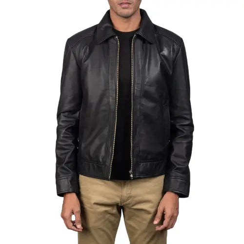 Men's Black Real Sheepskin Biker Leather Jacket Hide Crafts