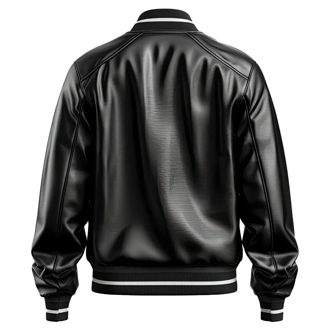 Men's Black Sheepskin Genuine Leather Jacket with Baseball Collar, Baggy Stylish Hide Crafts
