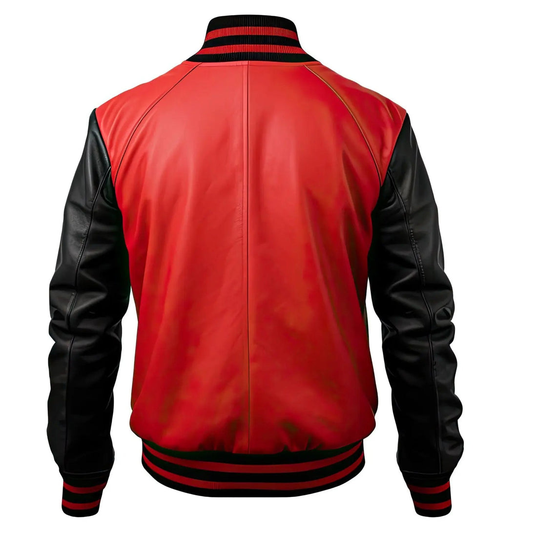Men's Black Sheepskin Leather Baseball Jacket Red Stripes, Casual Classy Outfit Hide Crafts