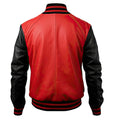 Men's Black Sheepskin Leather Baseball Jacket Red Stripes, Casual Classy Outfit Hide Crafts