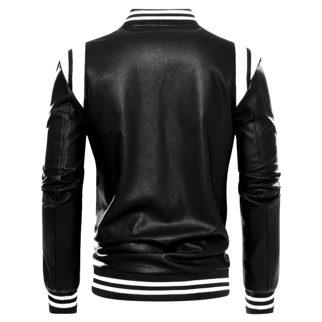 Men's Black with White Shoulder Stripesreal Sheepskin Leather Biker Jacket Hide Crafts