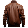 Men's Dark Brown White Sheepskin Leather Jacket with Baseball Collar, Casual Sportswear Lightweight Hide Crafts