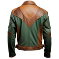 Men's Distressed Brown Sea Green Leather Jacket with Shirt Collar, Lightweight Racing Style Hide Crafts