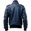 Men’s Navy Blue Genuine Sheepskin Stylish Baseball Zip-up Sporty Bomber Leather Jacket Hide Crafts