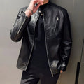 Men's Real Black Leather Jacket with Quilted Shoulders and Collar ll Slim Fit Hide Crafts