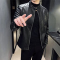 Men's Real Black Leather Jacket with Quilted Shoulders and Collar ll Slim Fit Hide Crafts