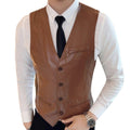 Men’s Tan Brown Genuine Sheepskin Sleeveless Vest Casual Business Office Meeting Slim Fit Waistcoat Hide Crafts